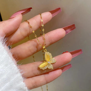 Vintage Stainless Steel Butterfly Pendant Necklace for Women