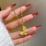 Vintage Stainless Steel Butterfly Pendant Necklace for Women