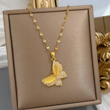 Vintage Stainless Steel Butterfly Pendant Necklace for Women