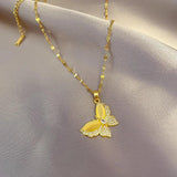 Vintage Stainless Steel Butterfly Pendant Necklace for Women