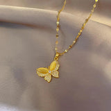 Vintage Stainless Steel Butterfly Pendant Necklace for Women