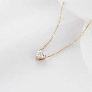 Colorful Cubic Zirconia Peach Heart Necklace 14K Plated Stainless Steel Choker