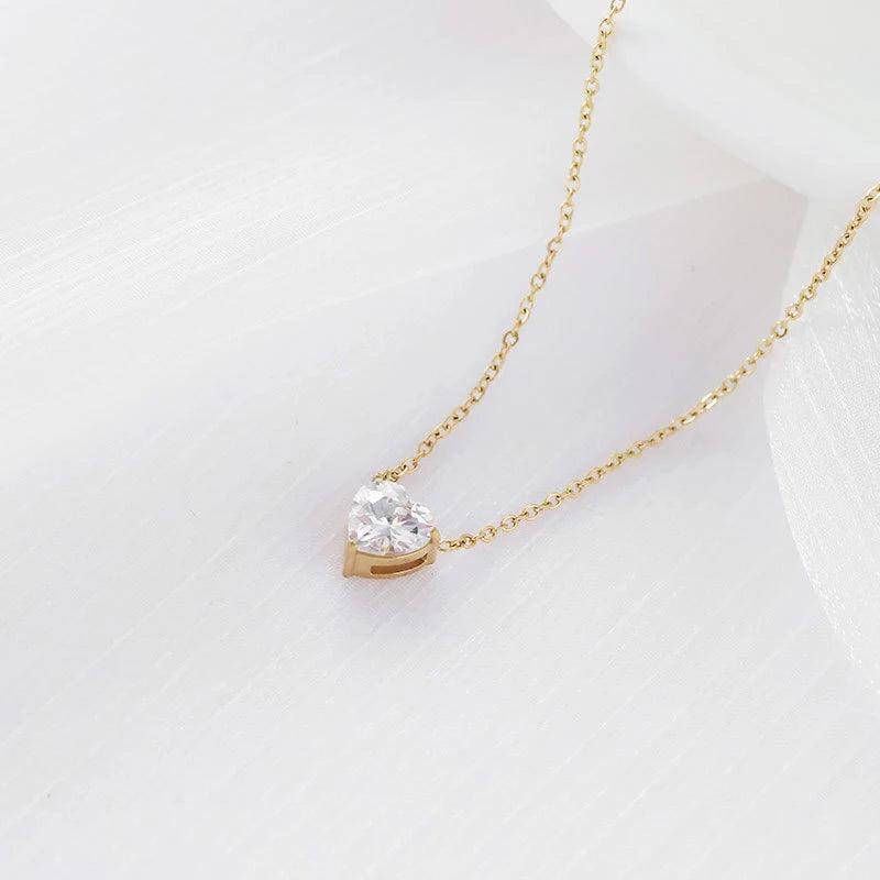 Colorful Cubic Zirconia Peach Heart Necklace 14K Plated Stainless Steel Choker