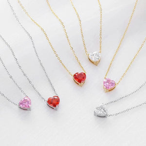 Colorful Cubic Zirconia Peach Heart Necklace 14K Plated Stainless Steel Choker