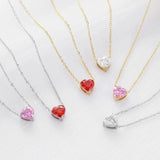 Colorful Cubic Zirconia Peach Heart Necklace 14K Plated Stainless Steel Choker