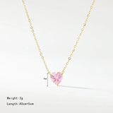 Colorful Cubic Zirconia Peach Heart Necklace 14K Plated Stainless Steel Choker