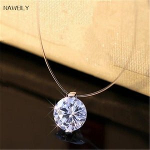 Invisible Fishline Necklace Zircon Pendant Shinning Women Choker