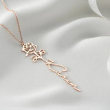 Custom Name Flower Necklace with Birthstone Pendant