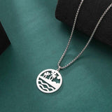 Sea Island Scenery Men's Necklace Coconut Tree Turtle Stainless Steel Pendant
