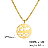 Sea Island Scenery Men's Necklace Coconut Tree Turtle Stainless Steel Pendant