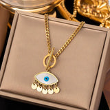 Vintage Evil Eye Pendant Necklace Double Layer Snake Chain Choker