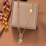 Evil Eye Fatima Hand Pendant Necklace Stainless Steel Clavicle Chains
