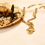 Evil Eye Fatima Hand Pendant Necklace Stainless Steel Clavicle Chains