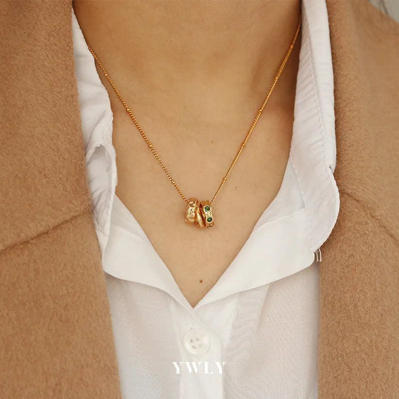Stainless Steel Green CZ Round Pendant Necklace for Women