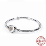 925 Sterling Silver Heart Clasp Snake Chain Bracelet for Women