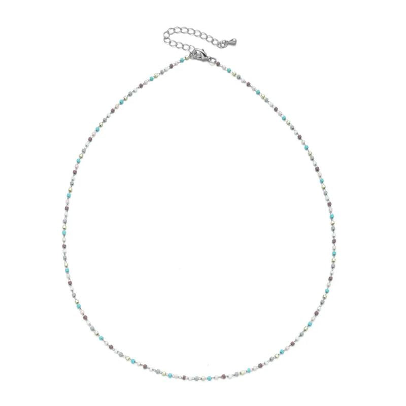 Colorful Bead Necklace Glass Bead Jewelry Stainless Steel Chain