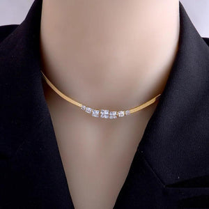 Zircon Square Pendant Necklace Snake Chain Fine Jewelry