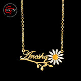 Custom Colorful Daisy Nameplate Chocker Necklace For Women