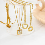 14K Plated Stainless Steel Fritillary Heart Square Star Necklace