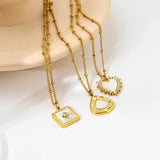 14K Plated Stainless Steel Fritillary Heart Square Star Necklace