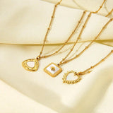 14K Plated Stainless Steel Fritillary Heart Square Star Necklace