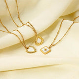 14K Plated Stainless Steel Fritillary Heart Square Star Necklace
