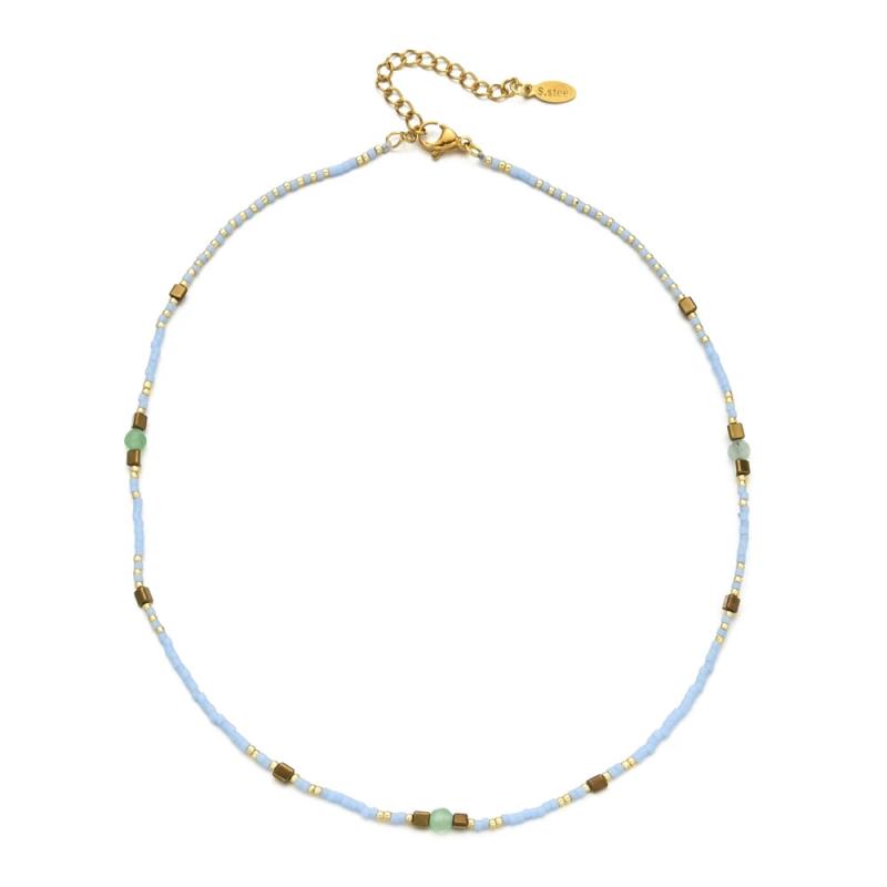 Brown Beads Short Necklace Crystal Stone Choker Necklaces Bijoux Ladies Jewelry