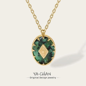 YACHAN Stainless Steel Chains Necklace Turquoise Natural Stone Pendant