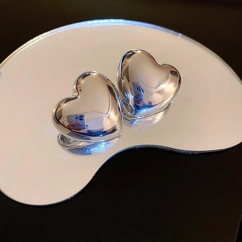 Metal Silver Heart Earrings for Women