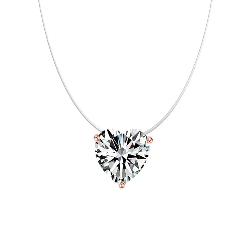 Zircon Heart Shape Necklace Transparent Line Choker Bridal Jewelry
