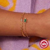 925 Silver Emerald Diamond Bracelet for Women