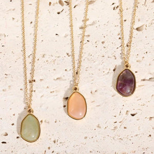 Rose Quartz Pendant Necklace - PVD 18K Plated Stainless Steel