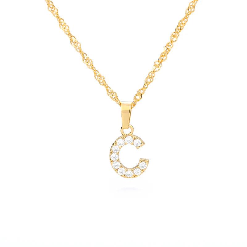 CZ 26 Initial Letter Necklace Stainless Steel Chain Alphabet Chokers