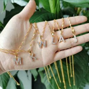 CZ 26 Initial Letter Necklace Stainless Steel Chain Alphabet Chokers