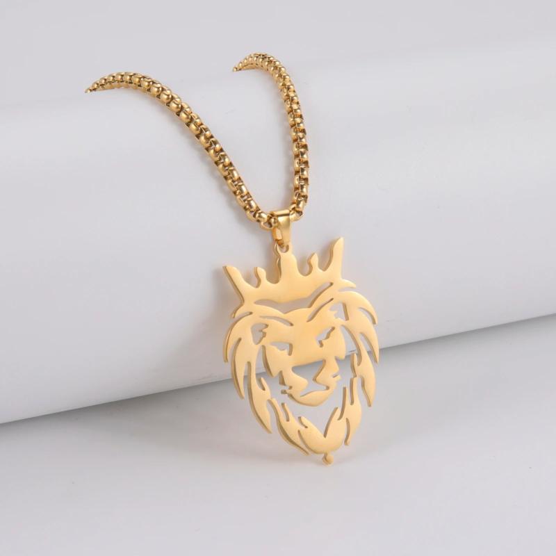Stainless Steel Lion King Crown Necklace Animal Pendant Choker