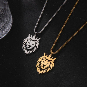 Stainless Steel Lion King Crown Necklace Animal Pendant Choker