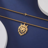 Stainless Steel Lion King Crown Necklace Animal Pendant Choker