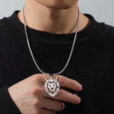 Stainless Steel Lion King Crown Necklace Animal Pendant Choker