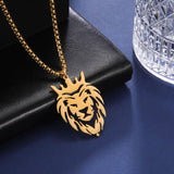 Stainless Steel Lion King Crown Necklace Animal Pendant Choker