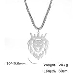 Stainless Steel Lion King Crown Necklace Animal Pendant Choker