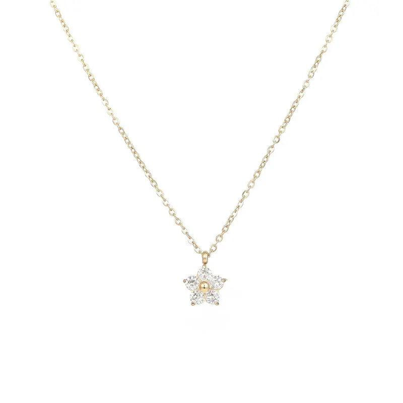 Waterproof Stainless Steel Flower Pendant Necklace for Women