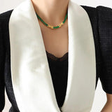 Square Green Red Tennis Chain Choker Necklace Stainless Steel Bling