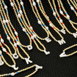 Personalized Natural Pearl Gold-color Bead Necklace with Shell Letter Pendant