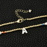 Personalized Natural Pearl Gold-color Bead Necklace with Shell Letter Pendant