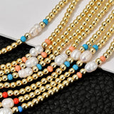 Personalized Natural Pearl Gold-color Bead Necklace with Shell Letter Pendant