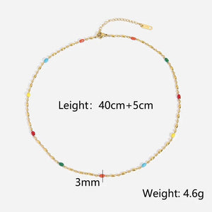 Enamel Stainless Steel Beads Necklace Green Choker Bracelet Jewelry