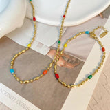 Enamel Stainless Steel Beads Necklace Green Choker Bracelet Jewelry