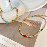 Enamel Stainless Steel Beads Necklace Green Choker Bracelet Jewelry