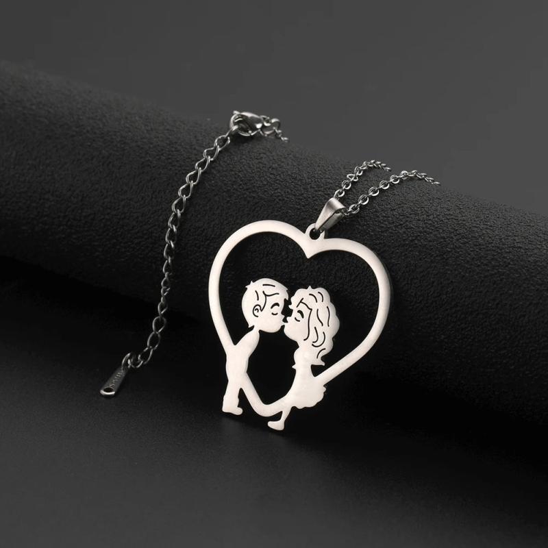 Fishhook Kiss Personalized Necklace Custom Heart Name Chain Love Gift