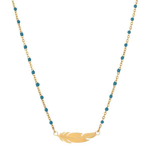 Boho Feather Pendant Stainless Steel Necklace Women Jewelry
